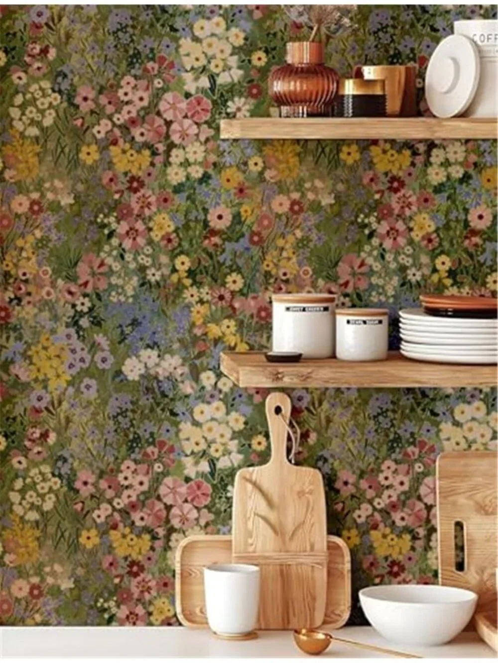 Peel Stick Wallpaper Removable Boho Floral Green Vinyl Waterproof Bedroom